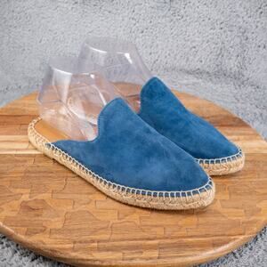Pinaz Womens Mule Size 37 6 Blue Suede Espadrille Slip On Shoe Flat Slide Boho
